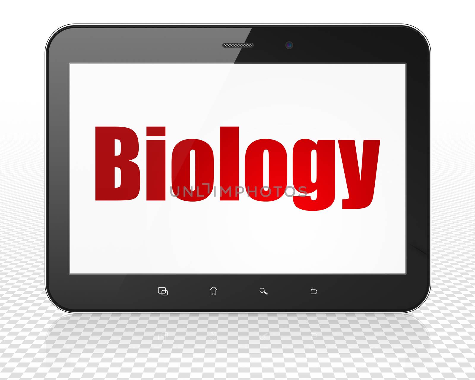 Science concept: Tablet Pc Computer with red text Biology on display, 3D rendering