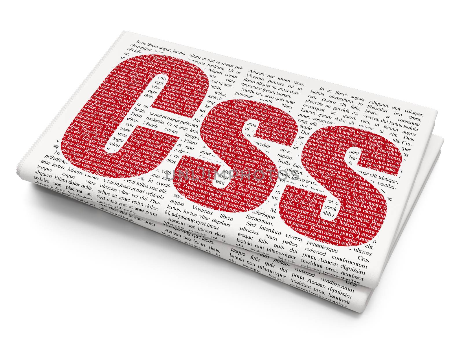 Database concept: Pixelated red text Css on Newspaper background, 3D rendering