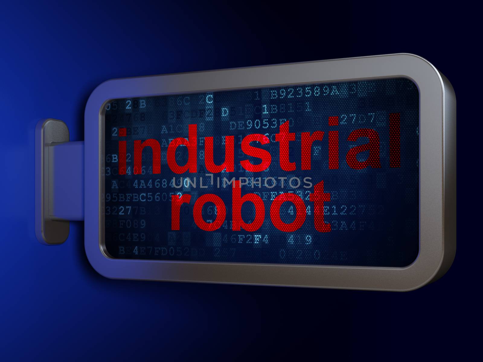 Industry concept: Industrial Robot on advertising billboard background, 3D rendering