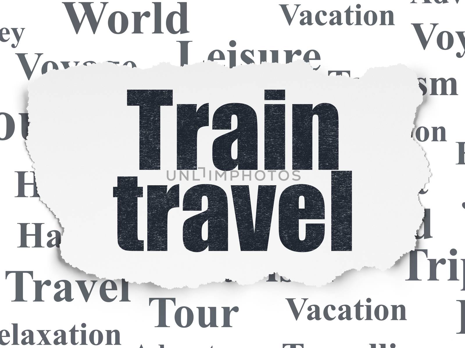 Travel concept: Painted black text Train Travel on Torn Paper background with  Tag Cloud