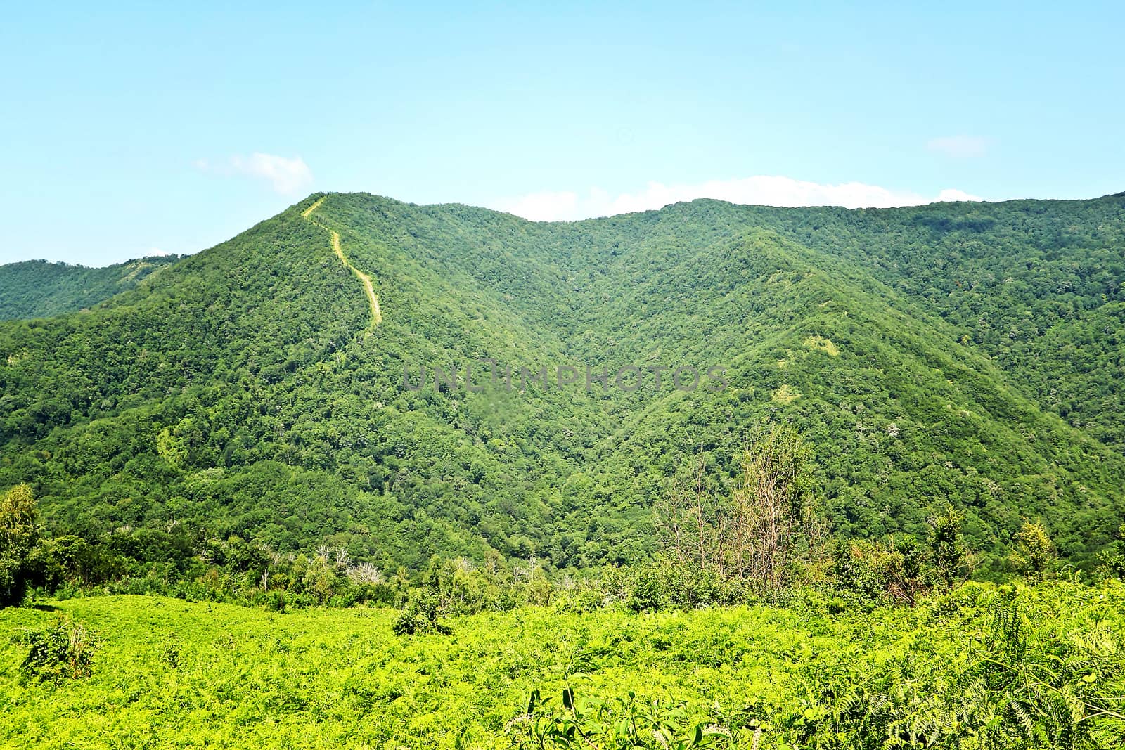 Clear sunny weather in the North Caucasus mountains.