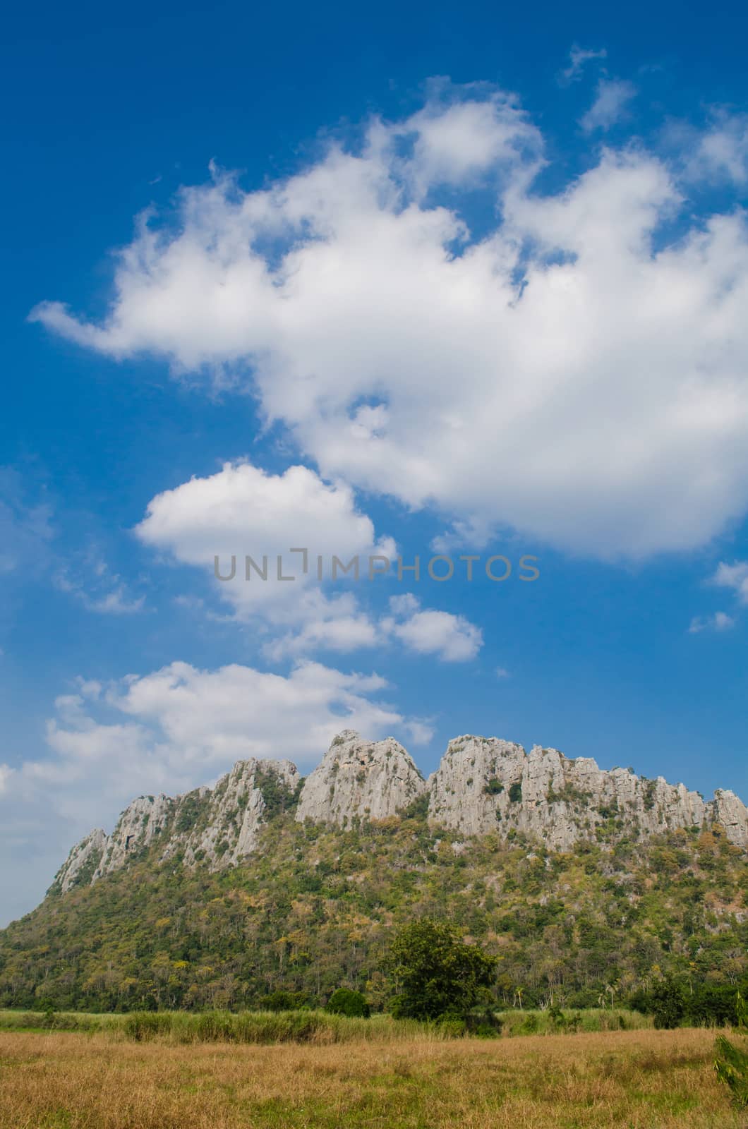 Kao Nor Kao Kawg is limestone mountain in Nakon sawan Province and have green paddy ,blue sky