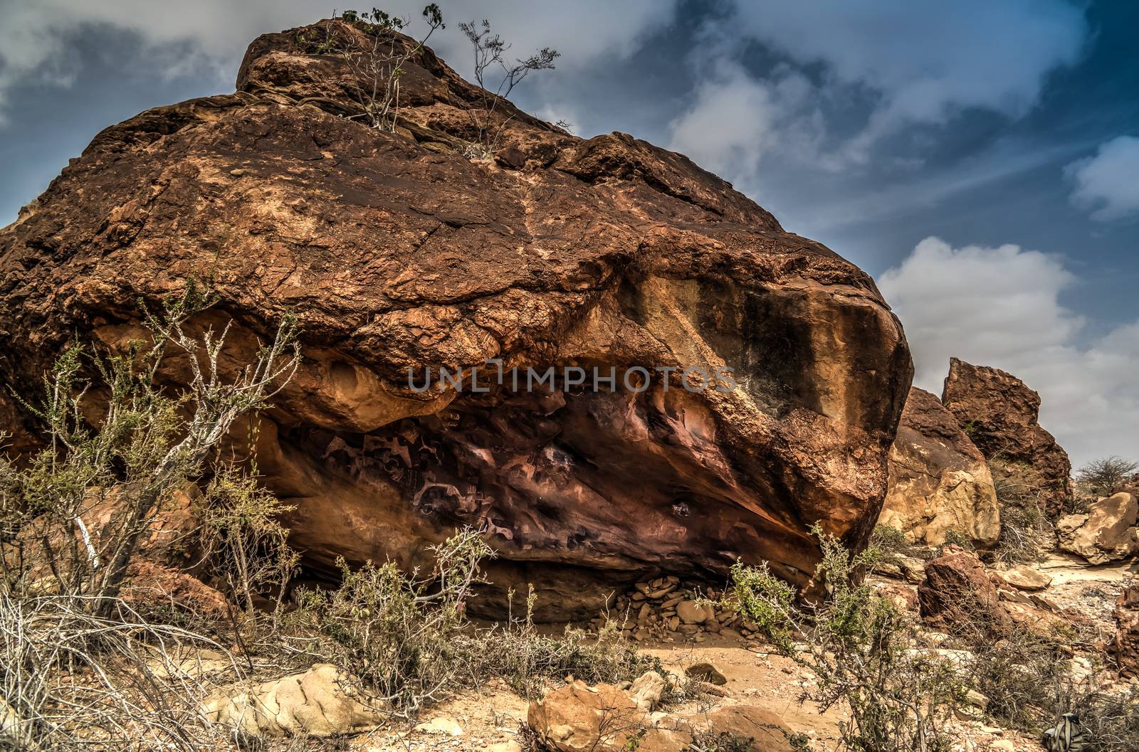 Cave paintings Laas Geel rock exterior near Hargeisa, Somalia