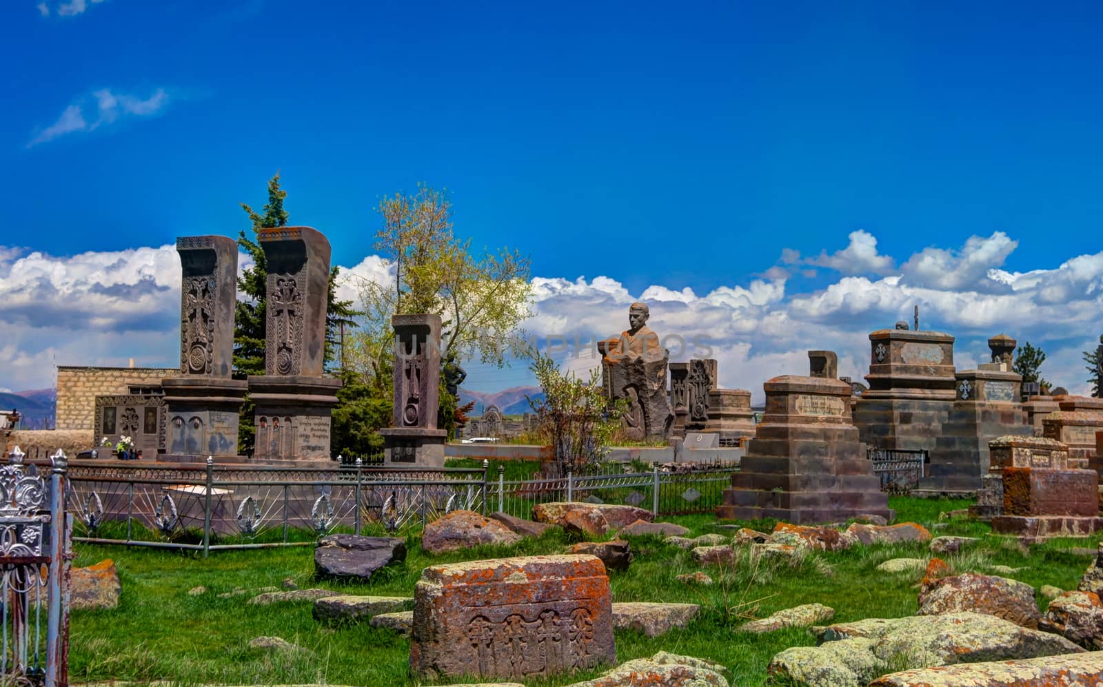 Stone slabs aha khachkar in Noratus cemetery, Armenia
