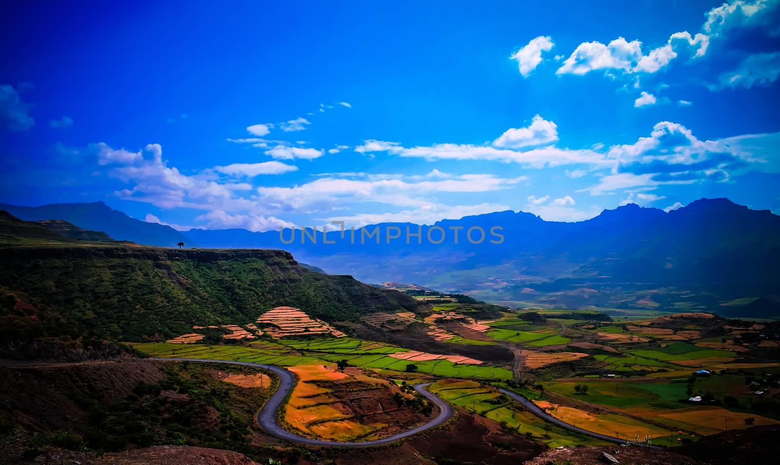 Panorama of Semien mountains and valley around Lalibela, Ethiopia
