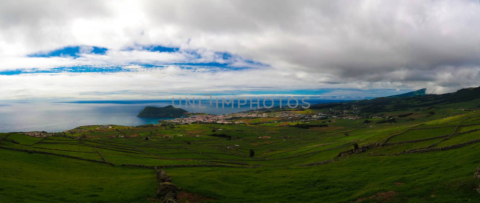 Landscape with Monte Brasil volcano and Angra do Heroismo in Terceira island, Azores, Portugal