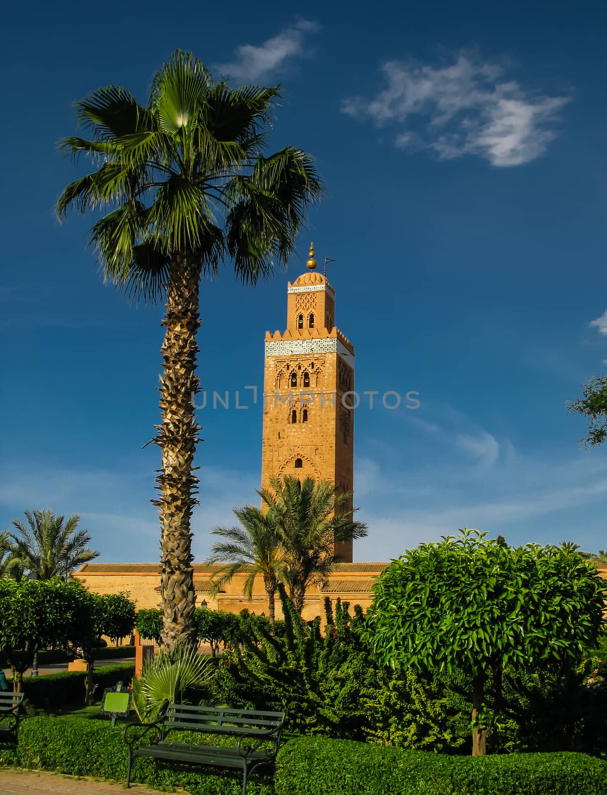 Exterior view to Koutoubia mosque aka Mosque of the Booksellers, Marrakesh, Morocco