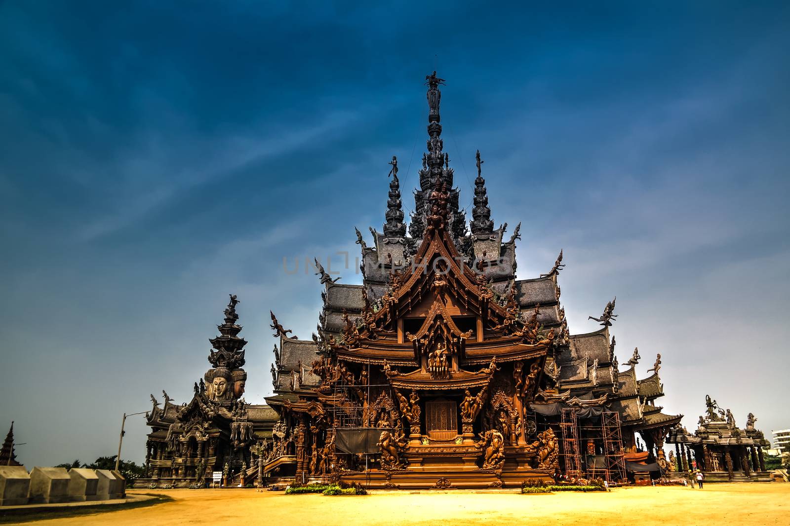 Exterior view of Sanctuary of Truth in Pattaya, Thailand