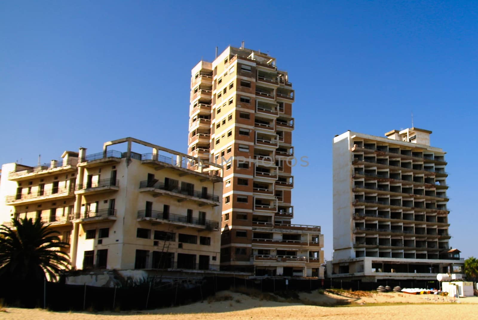 exterior view to Varosha, abandoned district of Famagusta at Nothern Cyprus