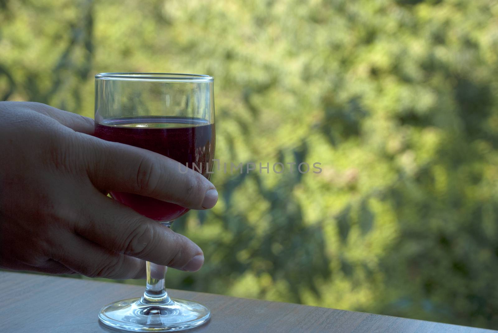 red wine in the open air Extreme shallow depth of focus . Red vine yard grapes