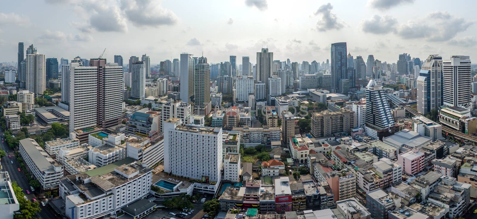 Bangkok City Panorama, Nana and Sukhumvit Road Aerial Photograph by praethip