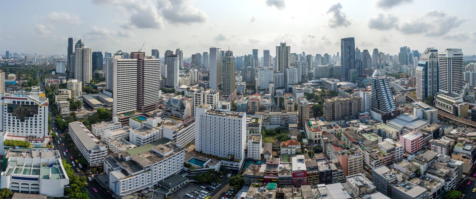 Panorama Bangkok City, Nana and Sukhumvit Road, Aerial Photograp by praethip