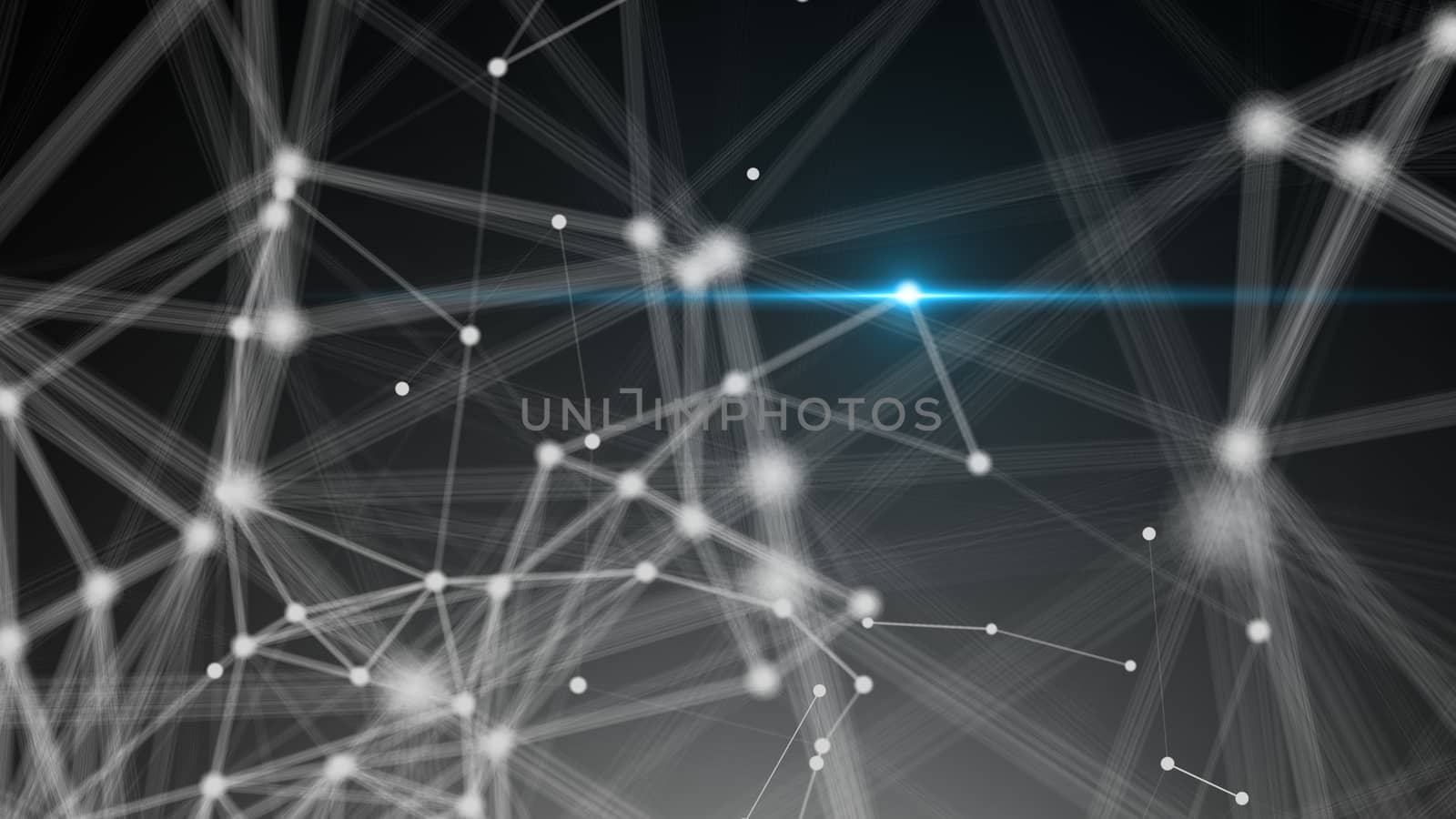 Abstract connection dots with flare. Technology background. Digital illustration. Network concept 3d rendered