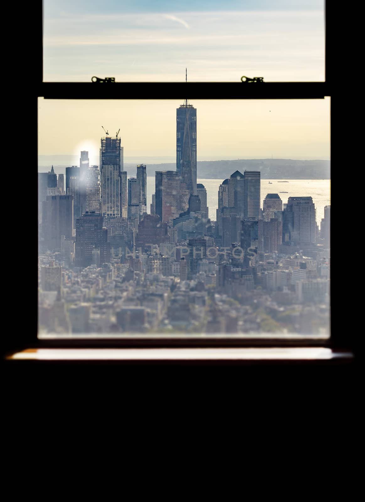 New York skyline viewed through a window frame