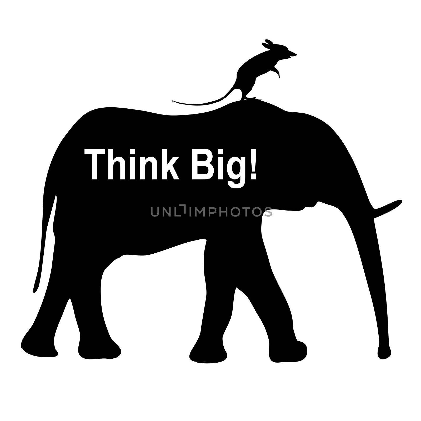 Mouse riding an elephant as business metaphor for imagination and vision