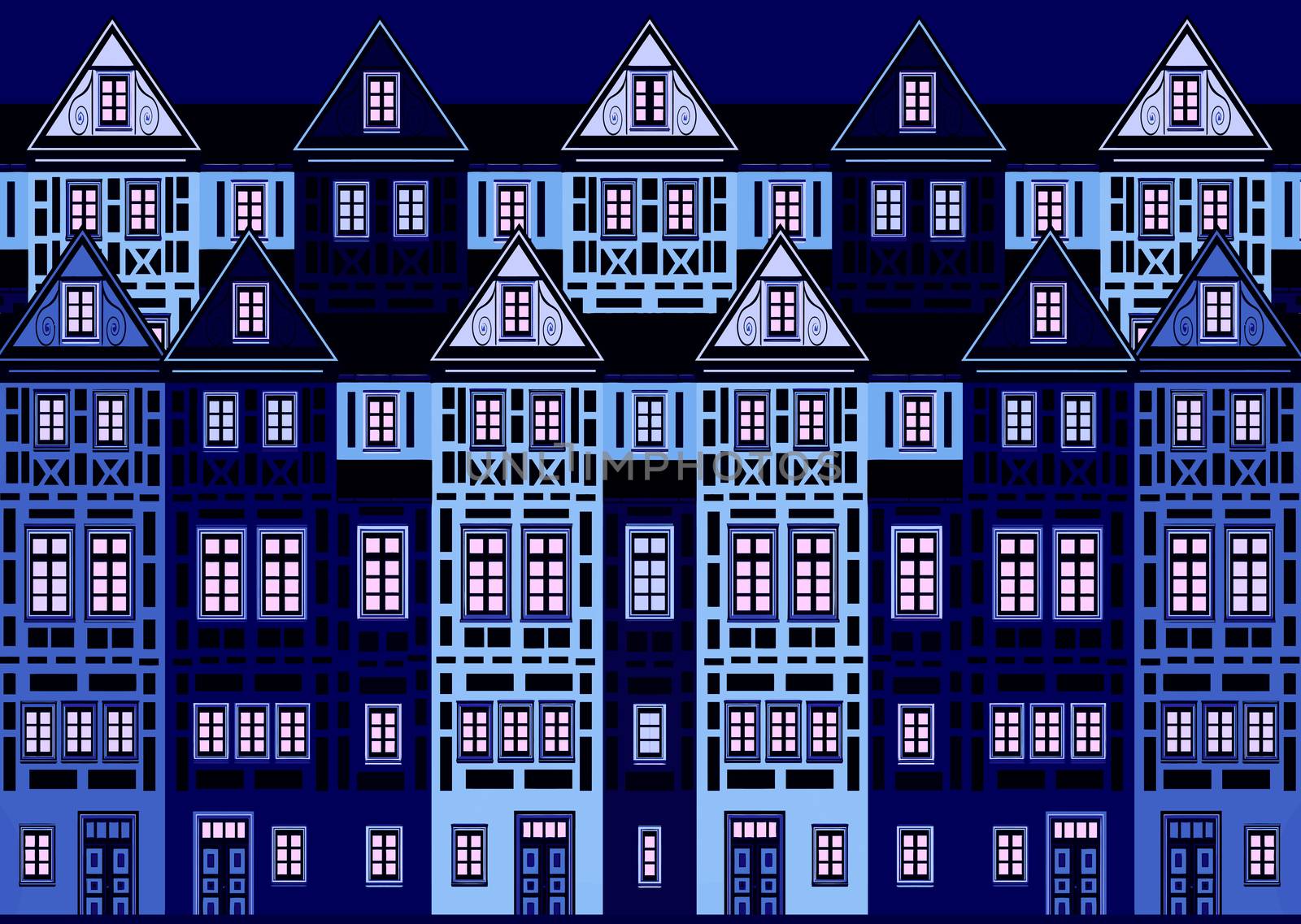 Row of historic Art Nouveau Buildings, horizontally seamless tileable