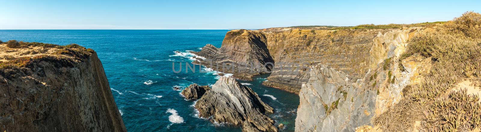 Atlantic ocean coast cliff at Sardao cape (Cabo Sardao) Alentejo Portugal.