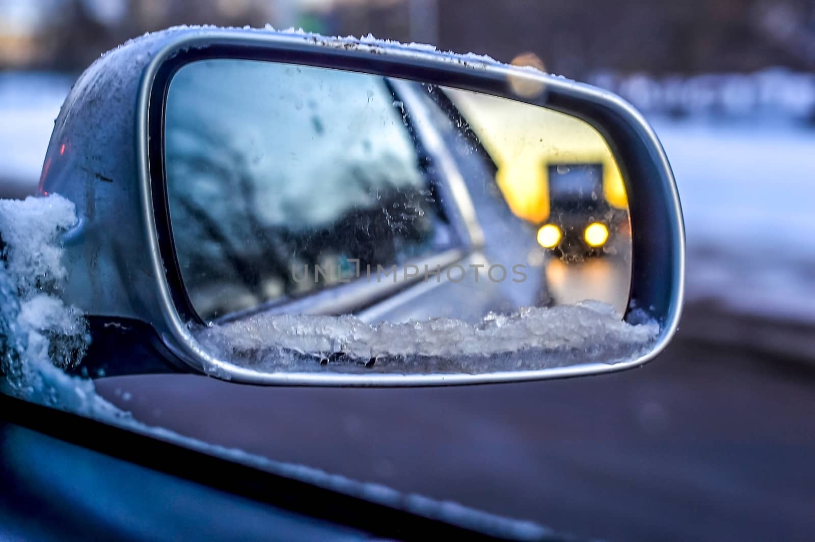 View in the side mirror of the car.