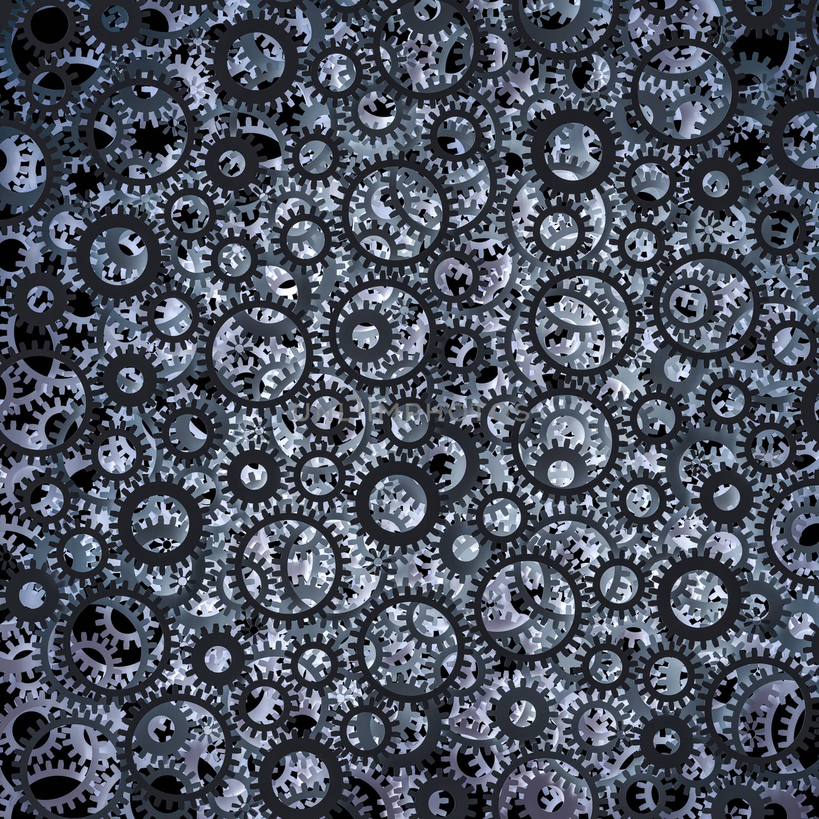 Gears and cogs. Black toned background. 3d illustration