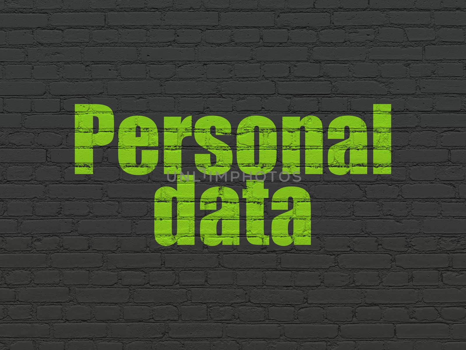Data concept: Painted green text Personal Data on Black Brick wall background