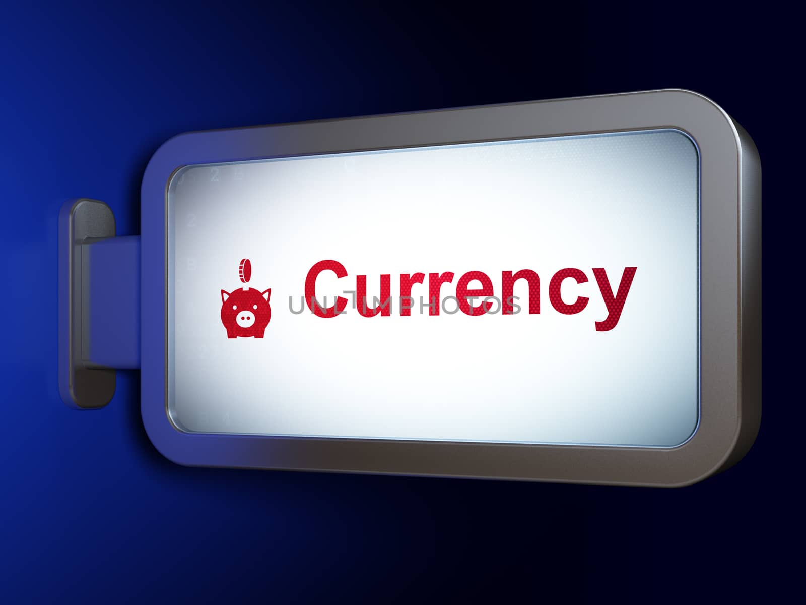 Currency concept: Currency and Money Box With Coin on billboard background by maxkabakov
