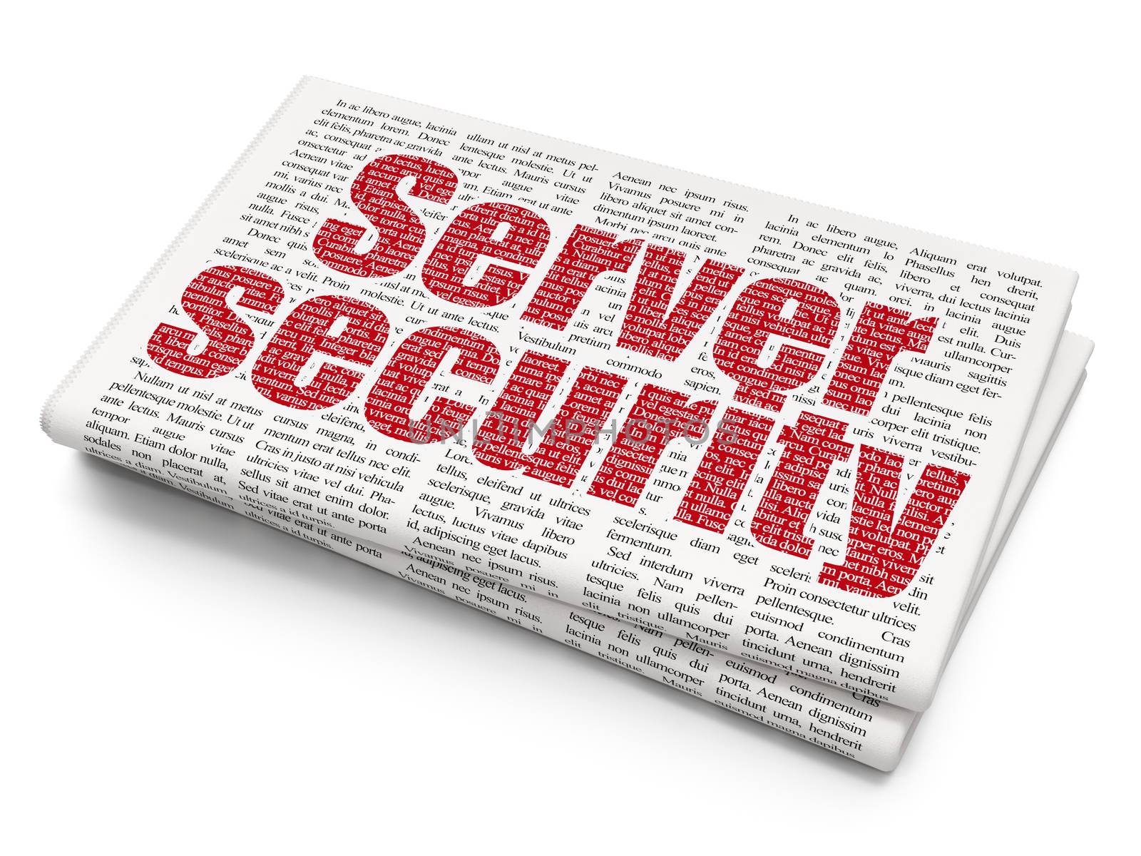 Privacy concept: Pixelated red text Server Security on Newspaper background, 3D rendering