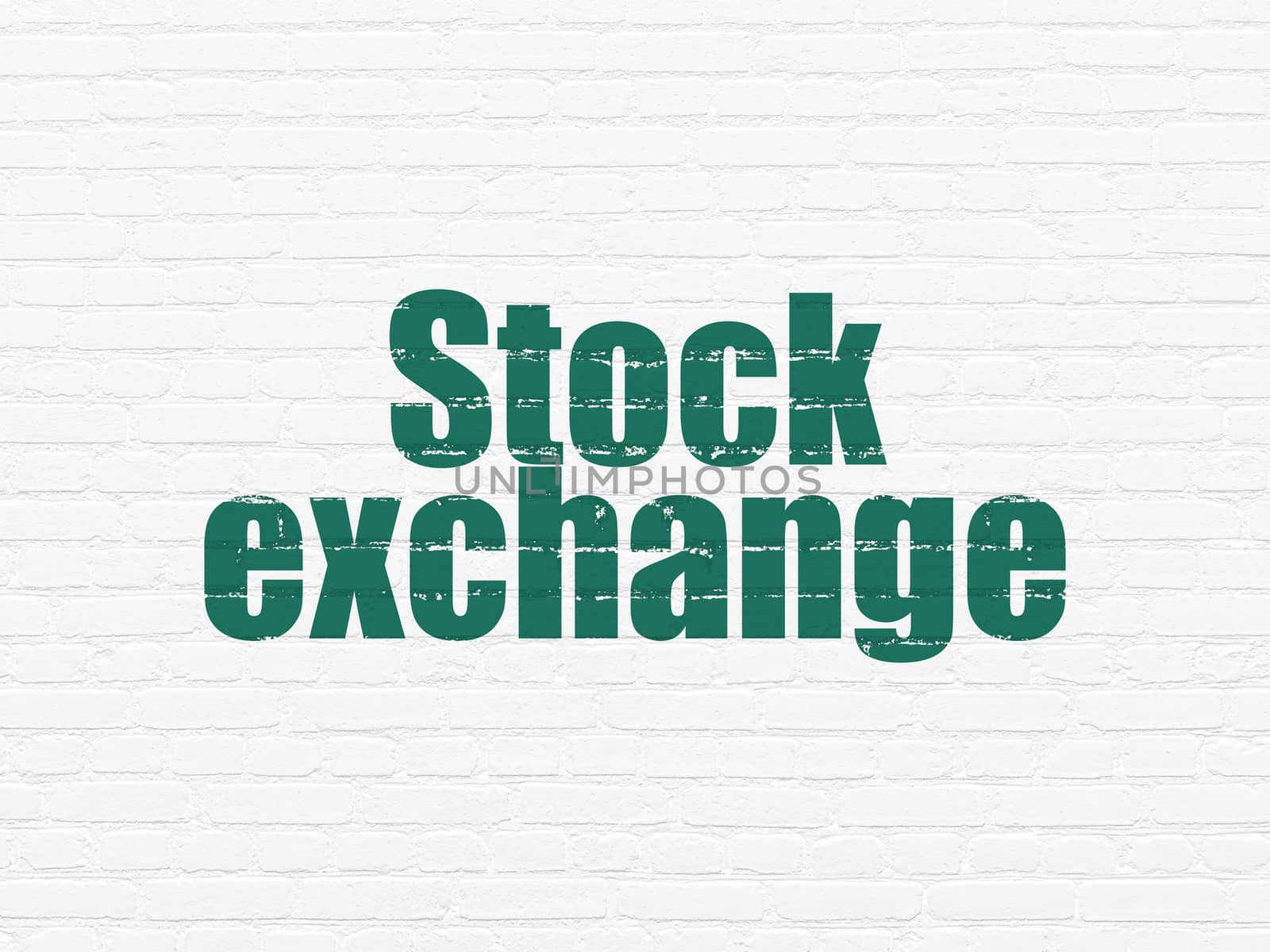 Finance concept: Painted green text Stock Exchange on White Brick wall background