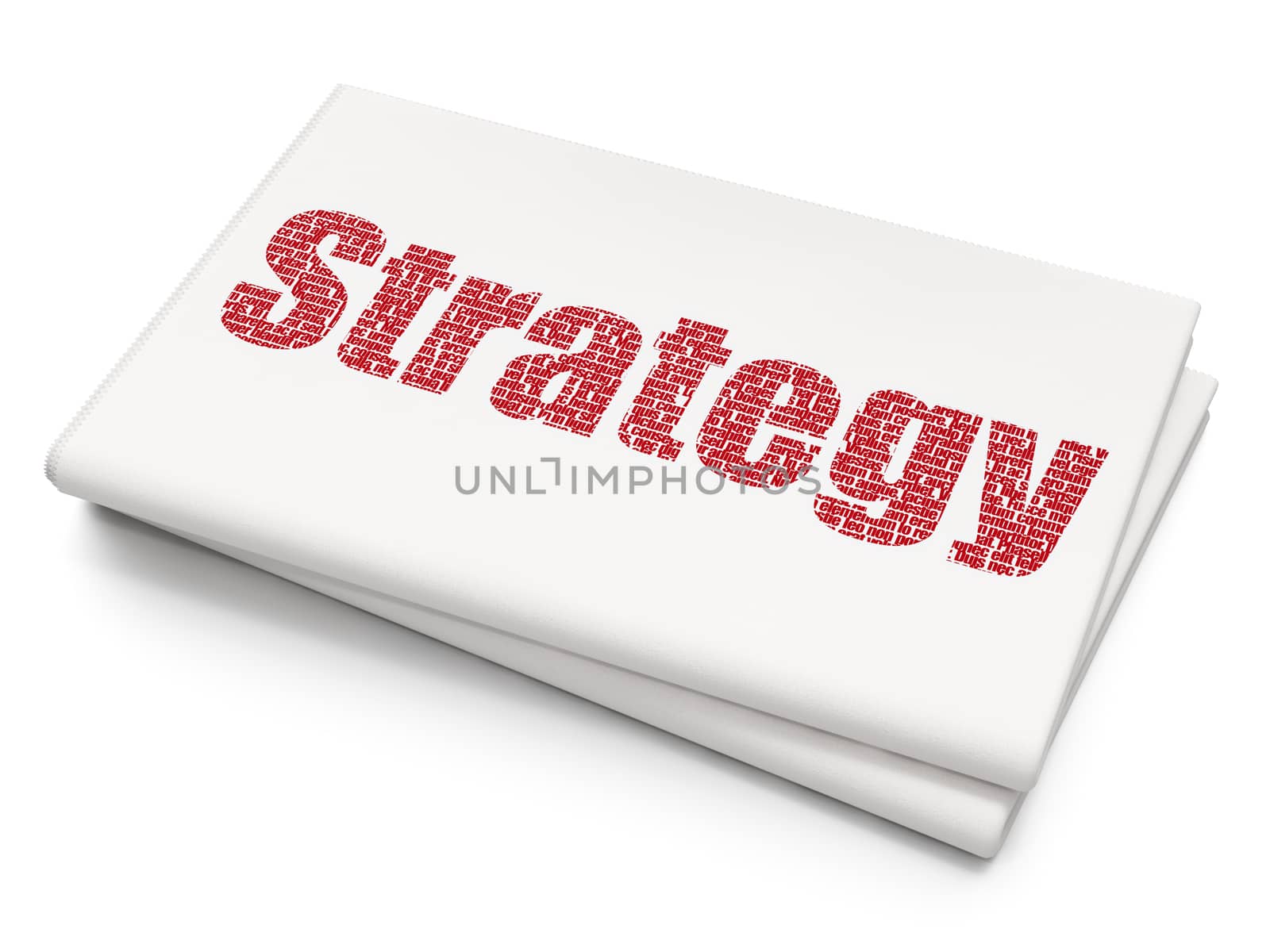 Finance concept: Pixelated red text Strategy on Blank Newspaper background, 3D rendering