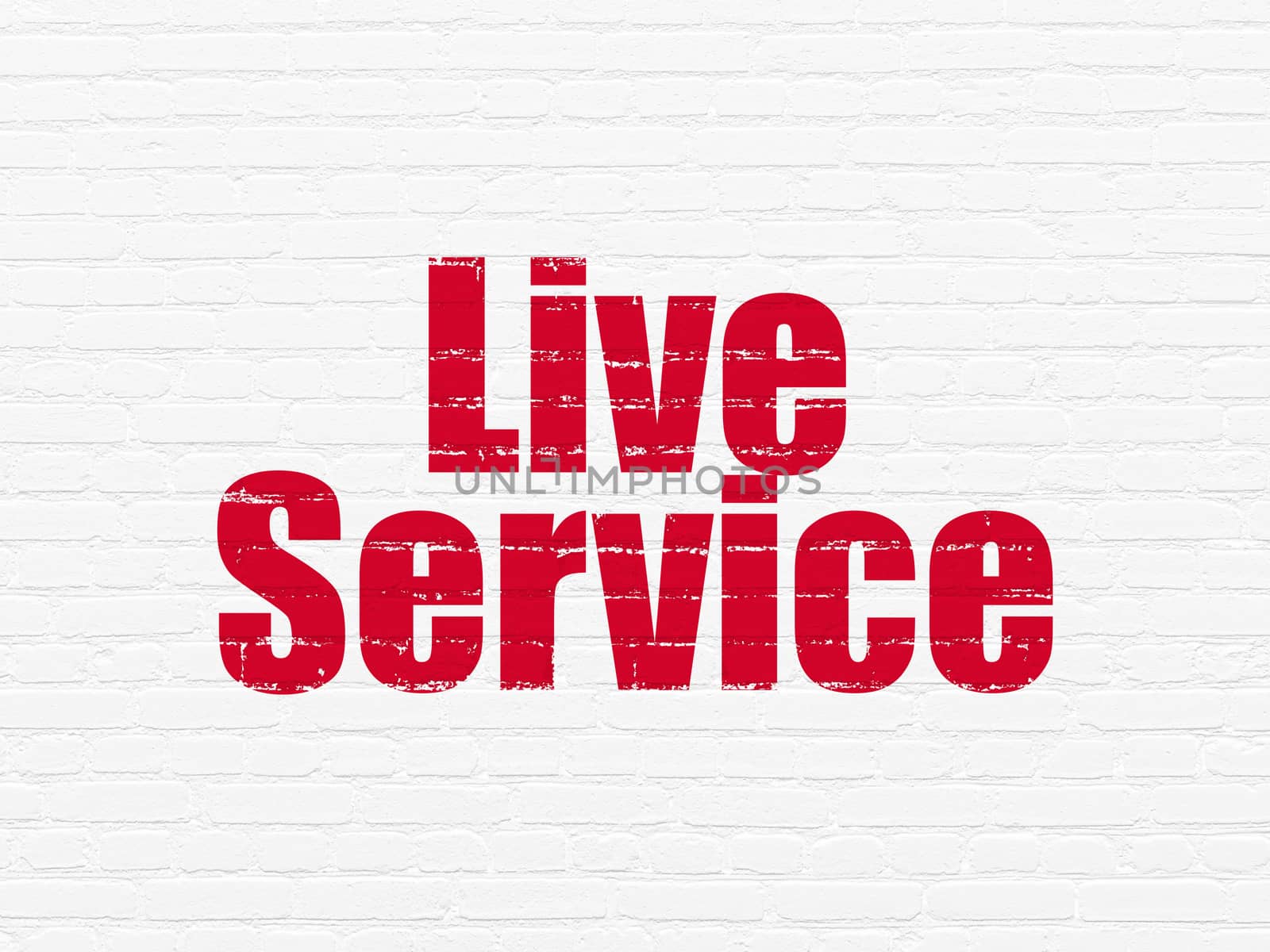 Business concept: Painted red text Live Service on White Brick wall background