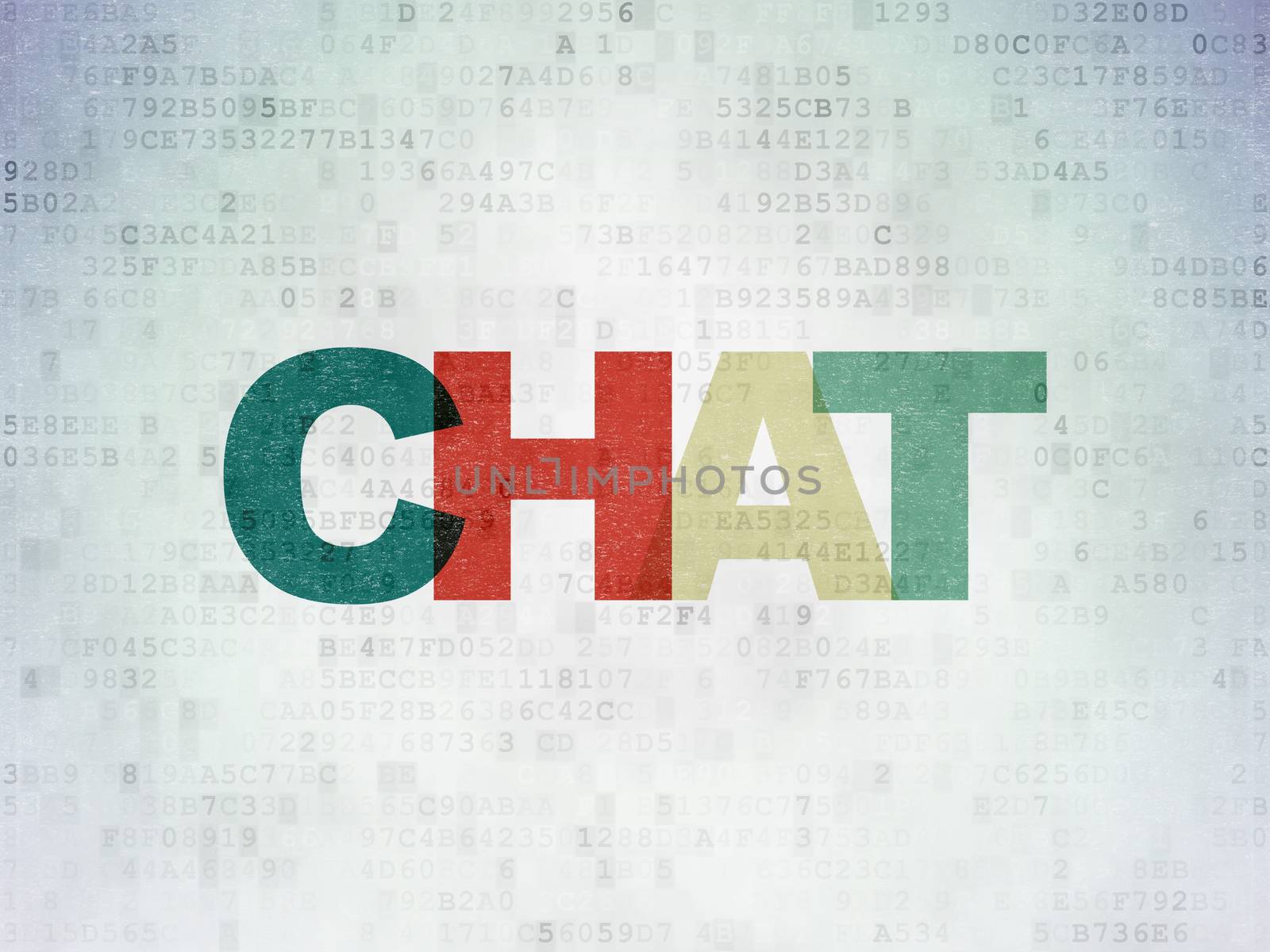 Web development concept: Painted multicolor text Chat on Digital Data Paper background