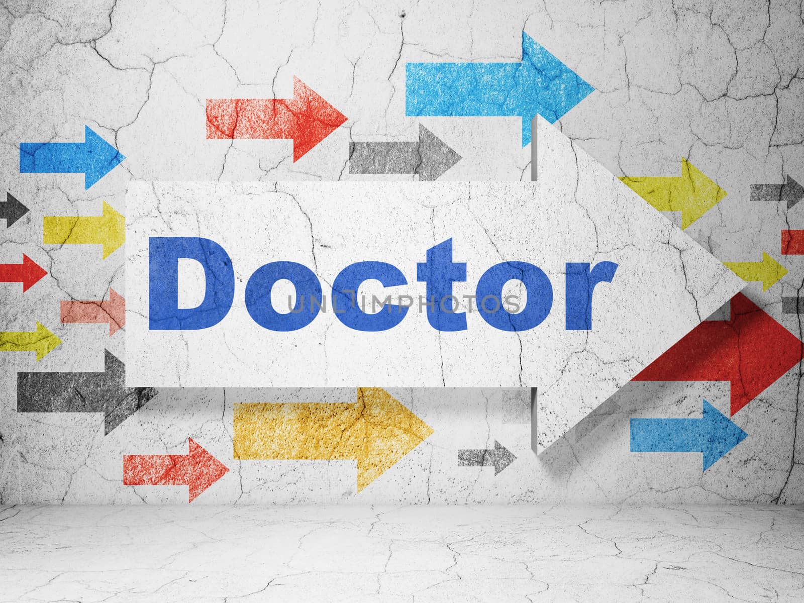 Healthcare concept: arrow with Doctor on grunge wall background by maxkabakov