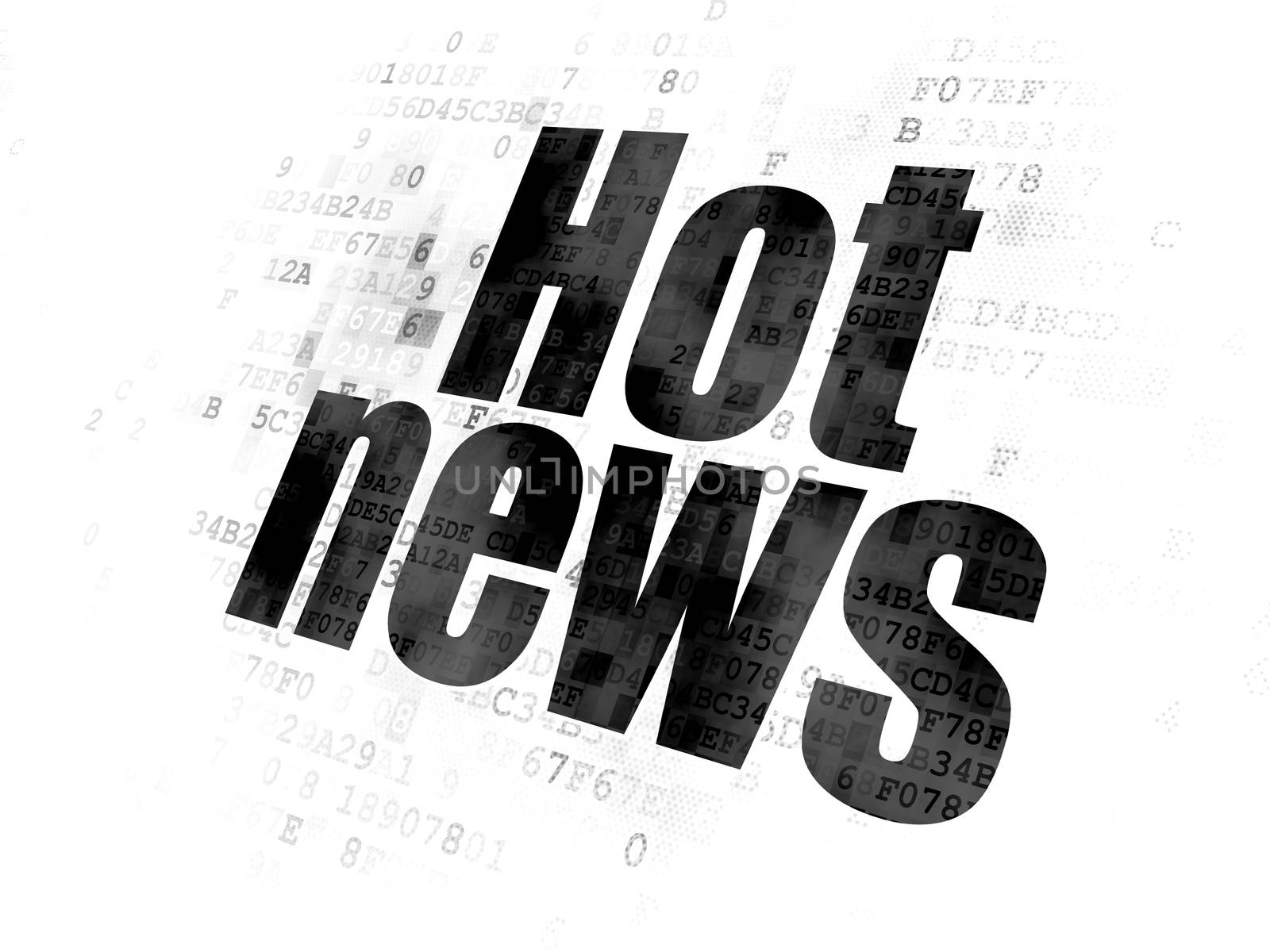 News concept: Pixelated black text Hot News on Digital background