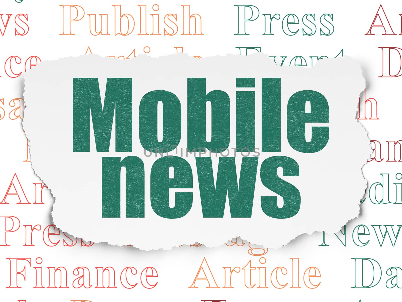 News concept: Painted green text Mobile News on Torn Paper background with  Tag Cloud
