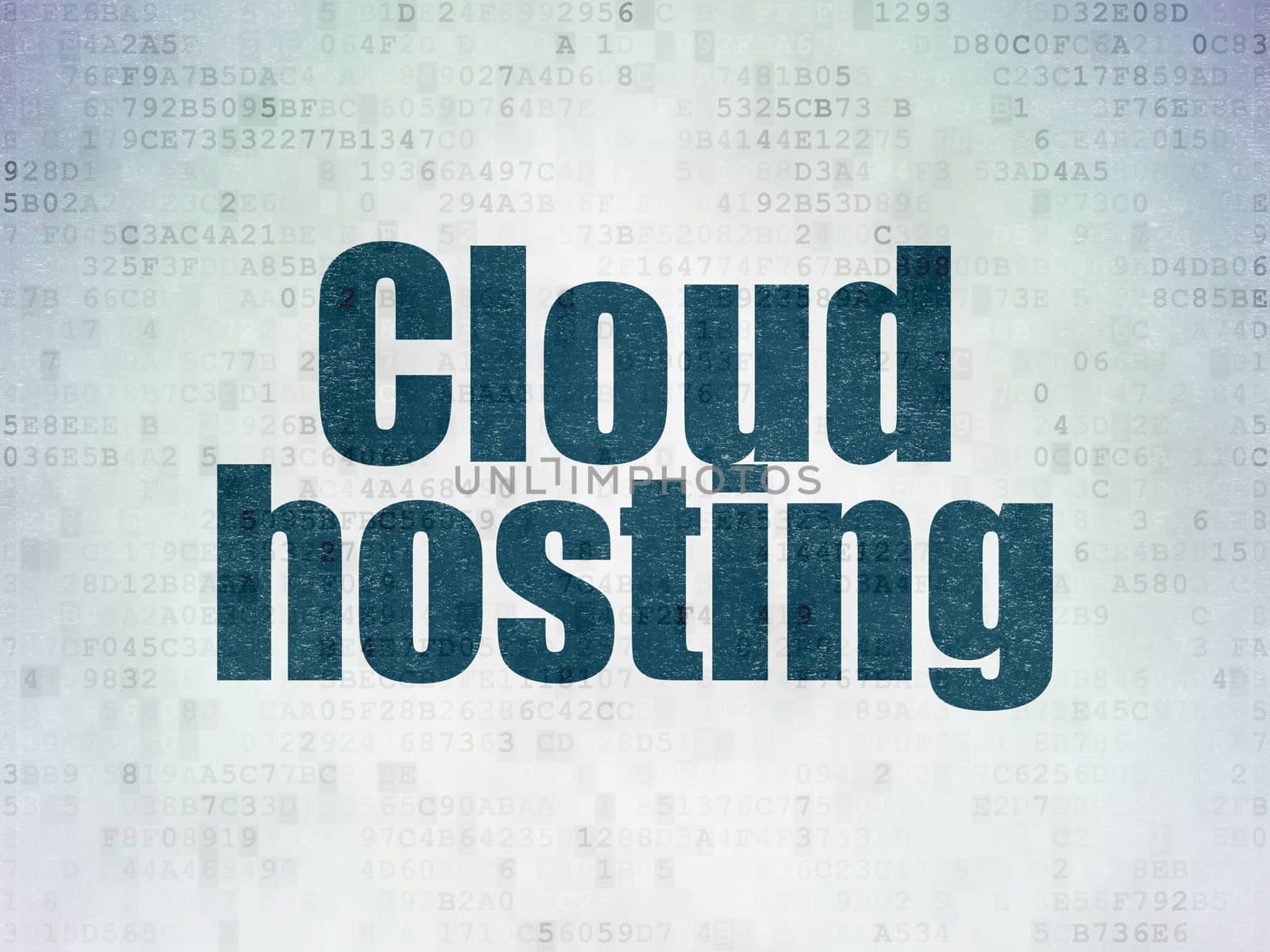 Cloud technology concept: Painted blue word Cloud Hosting on Digital Data Paper background