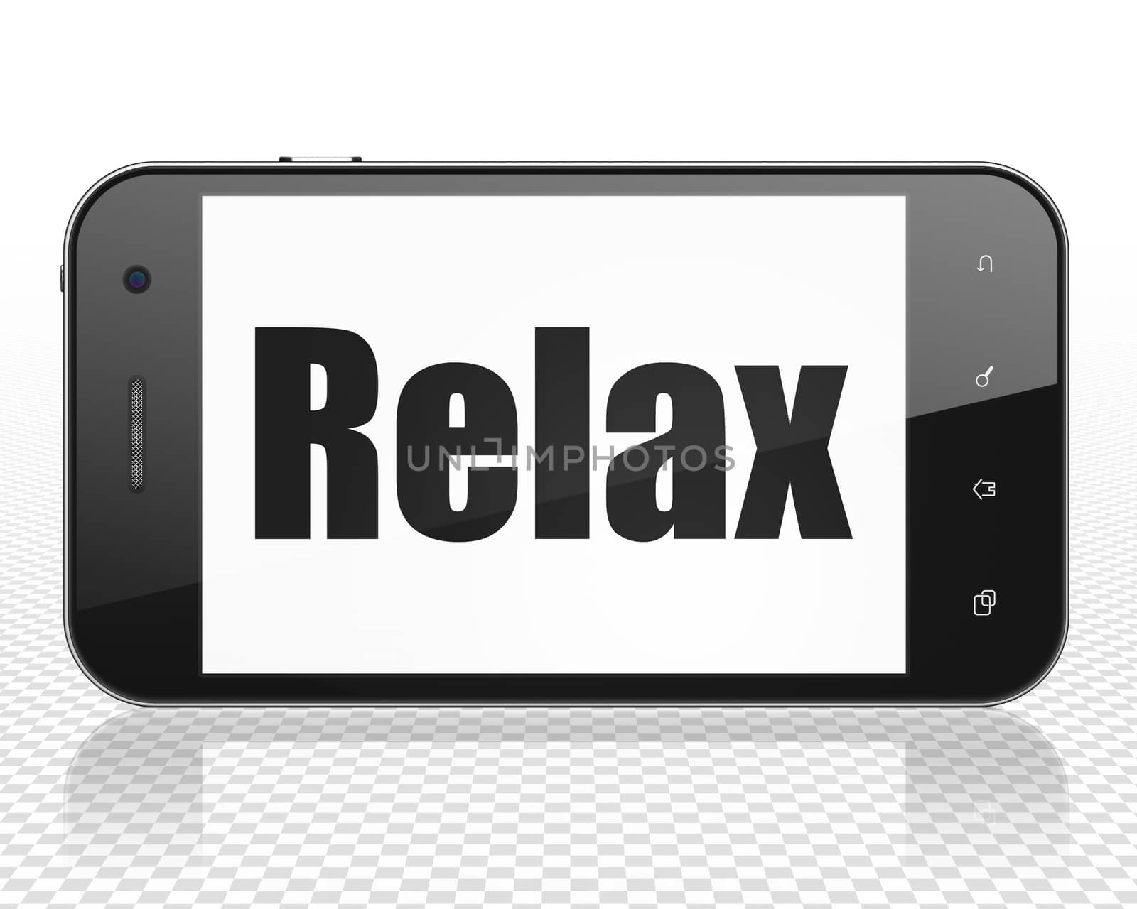 Tourism concept: Smartphone with black text Relax on display, 3D rendering
