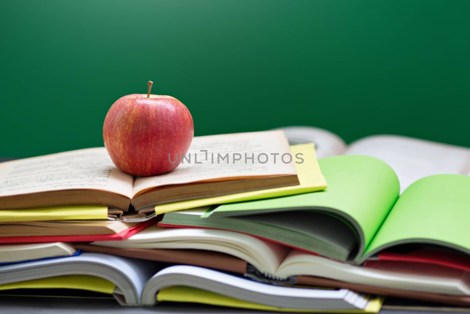 School books on desk. and Equipment along with learning.