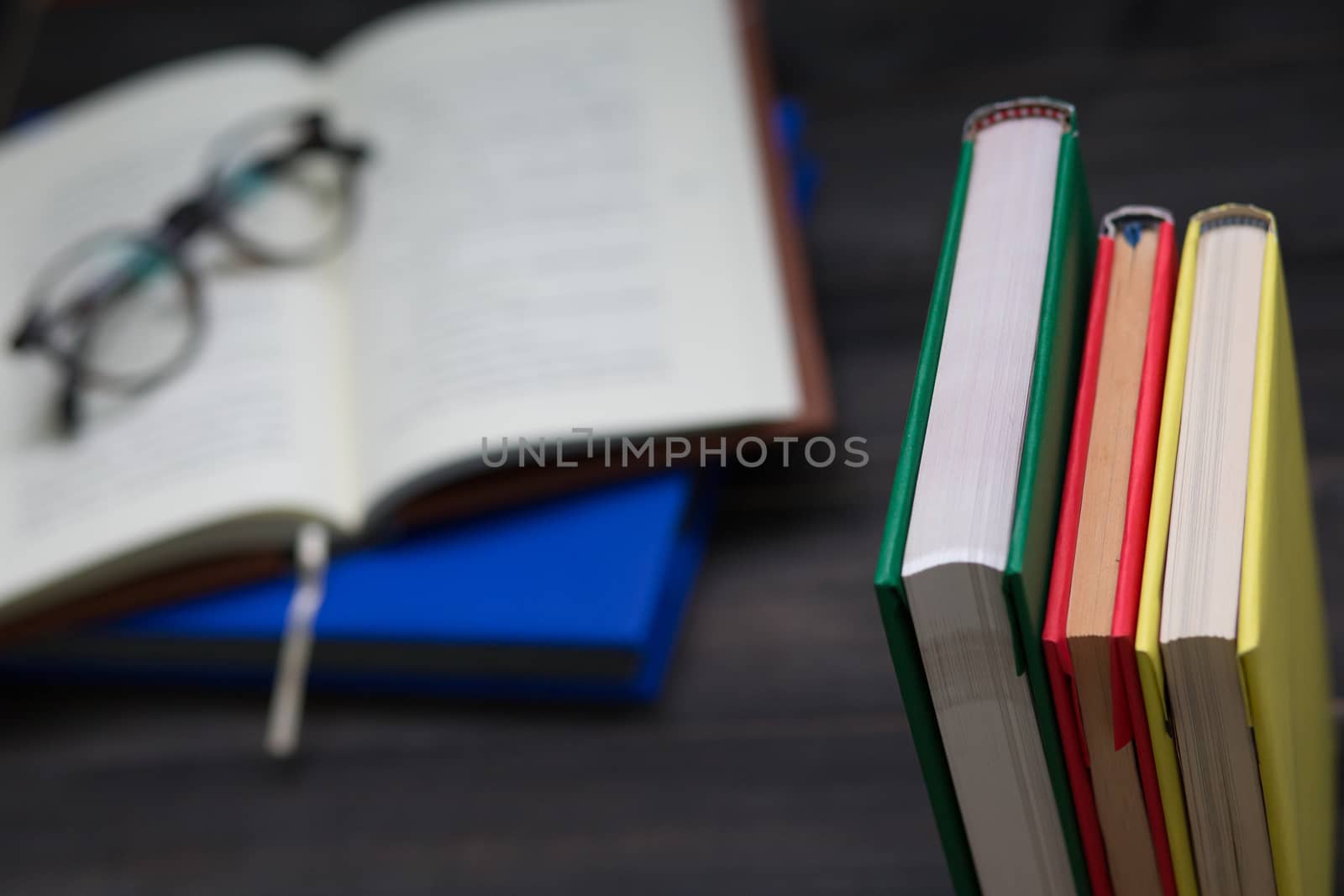 Stationary office Background Table made wood. Can write text on empty space with a lot of things on it. Concept an idea copy space to leave by boytaro1428@gmail.com