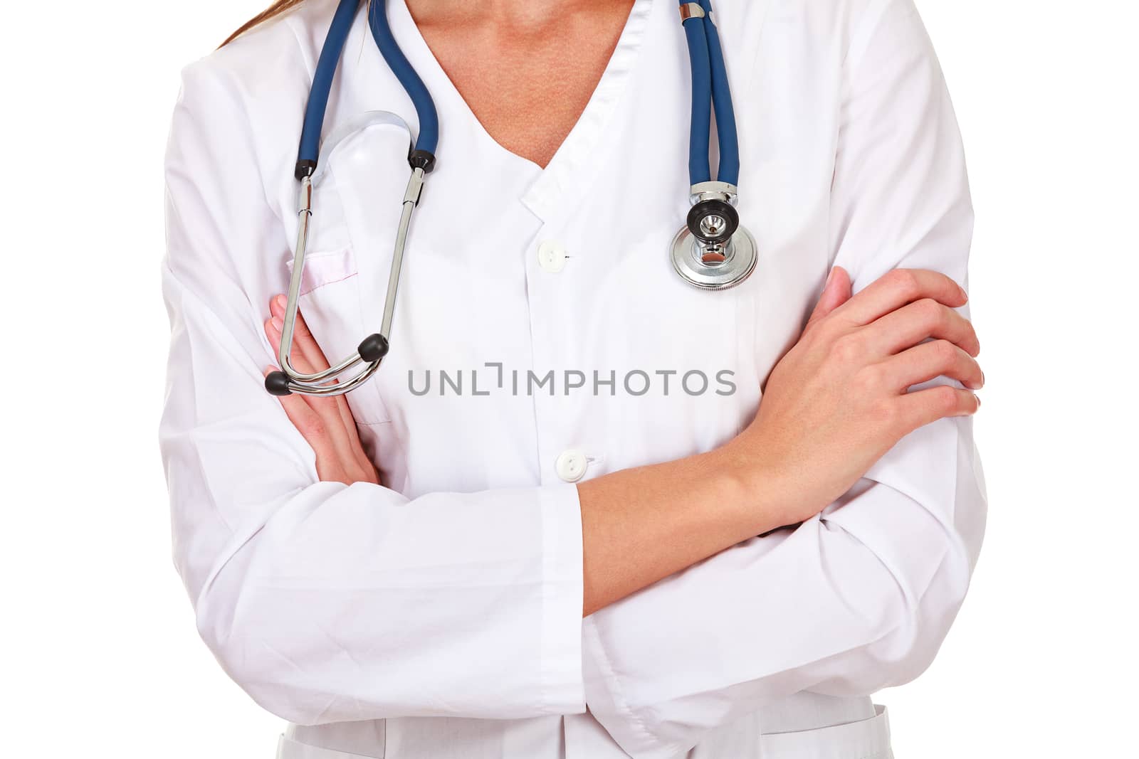 Closeup shot of woman doctor or nurse, isolated on white backgro by Nobilior