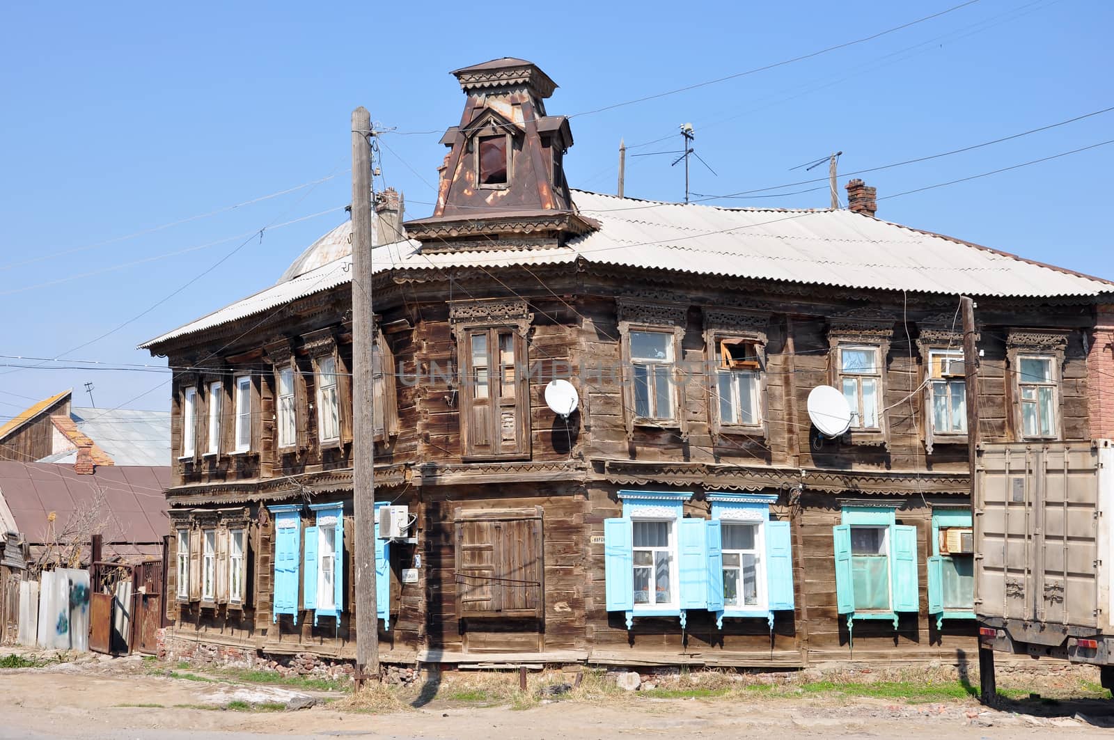Old wooden  house in the city of Astrakhan