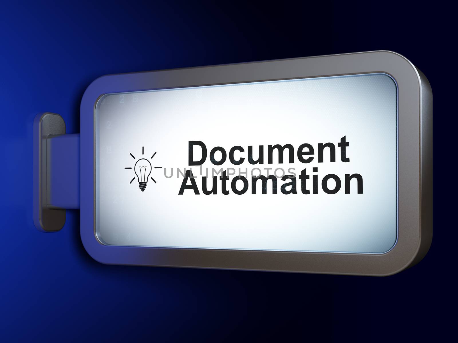 Finance concept: Document Automation and Light Bulb on advertising billboard background, 3D rendering