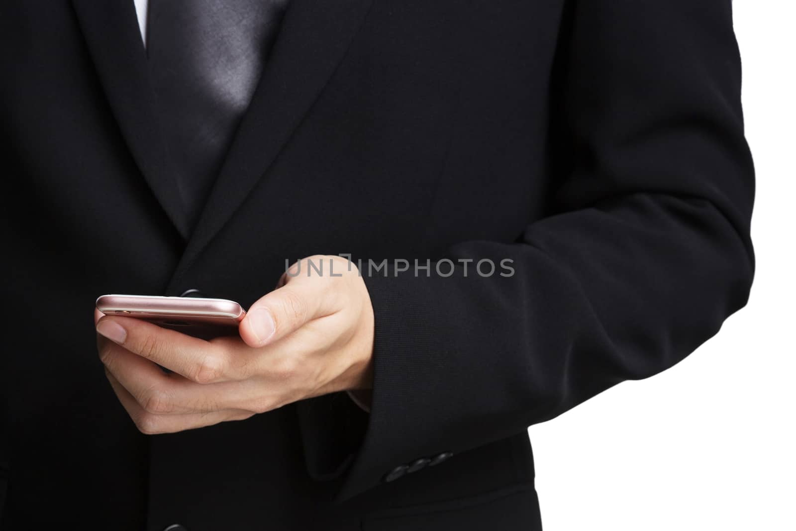 close up of business using mobile smart phone.