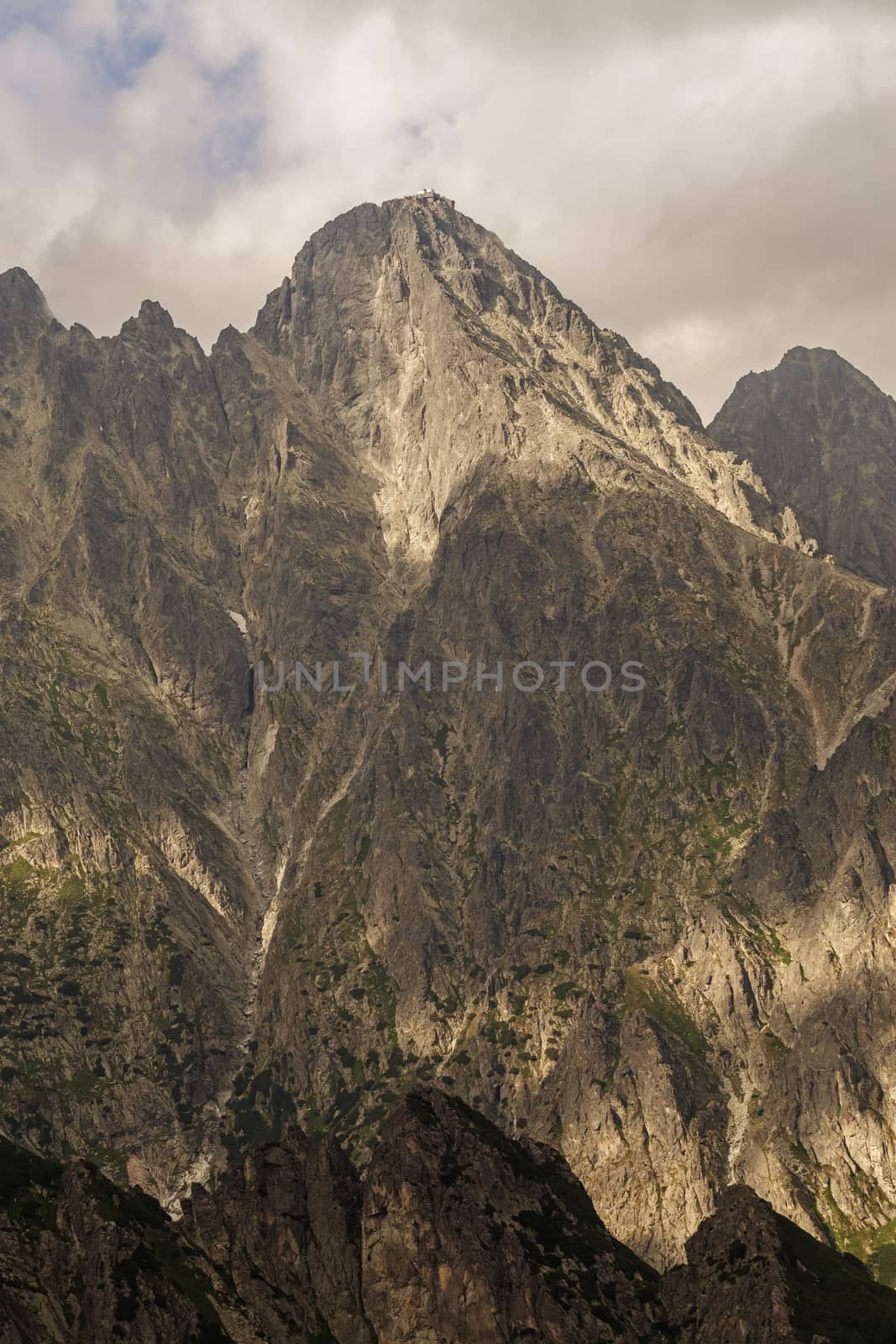 View on high rocky peak named Lomnicky Stit in Tatra Mountains.