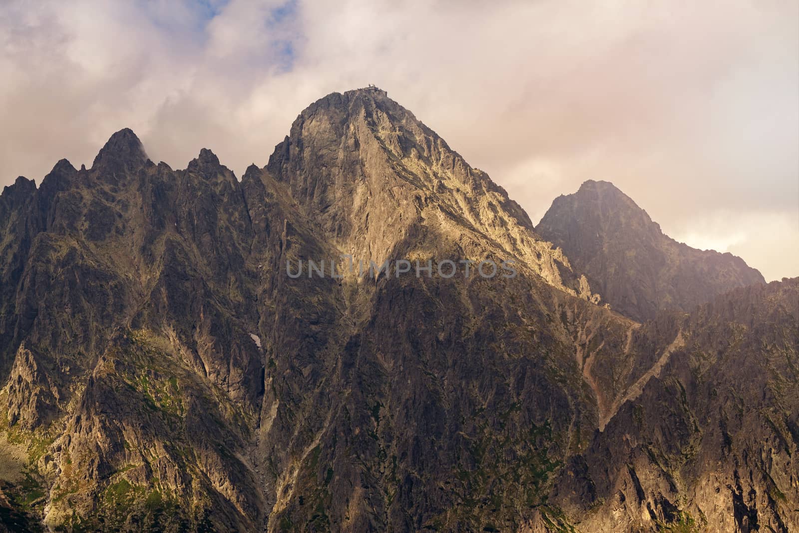 View on high rocky peak named Lomnicky Stit in Tatra Mountains.
