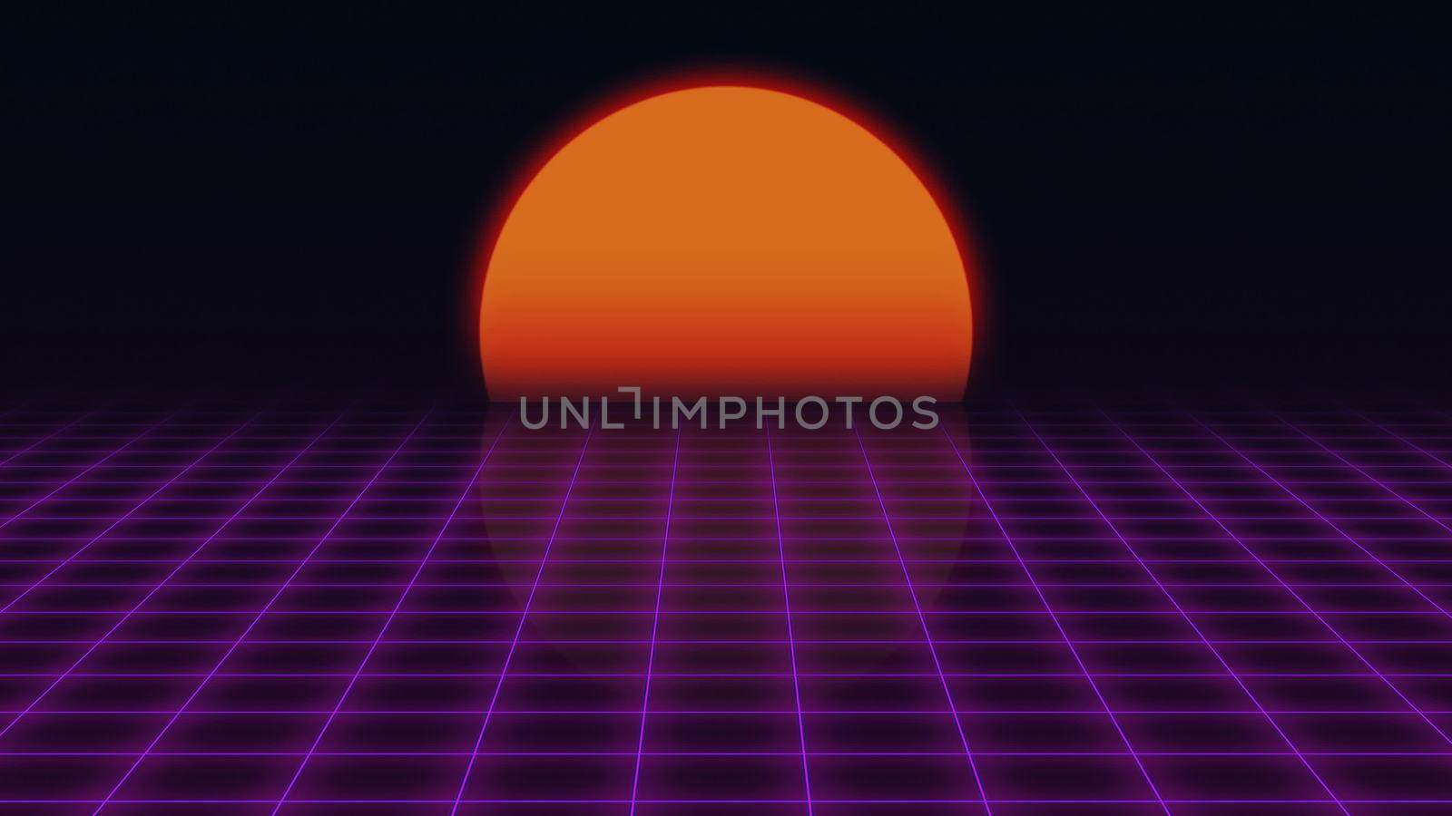 Retro Futuristic.Grid and sunset. 80s Retro Sci-fi background. Seamless loop