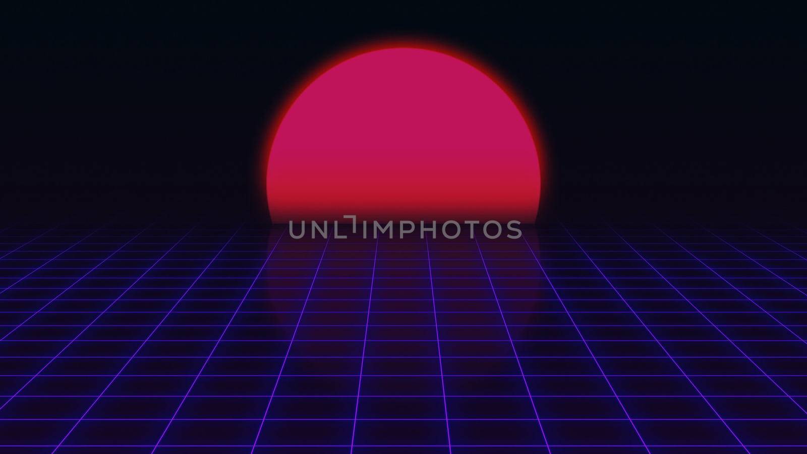 Retro Futuristic.Grid and sunset. 80s Retro Sci-fi background. Seamless loop