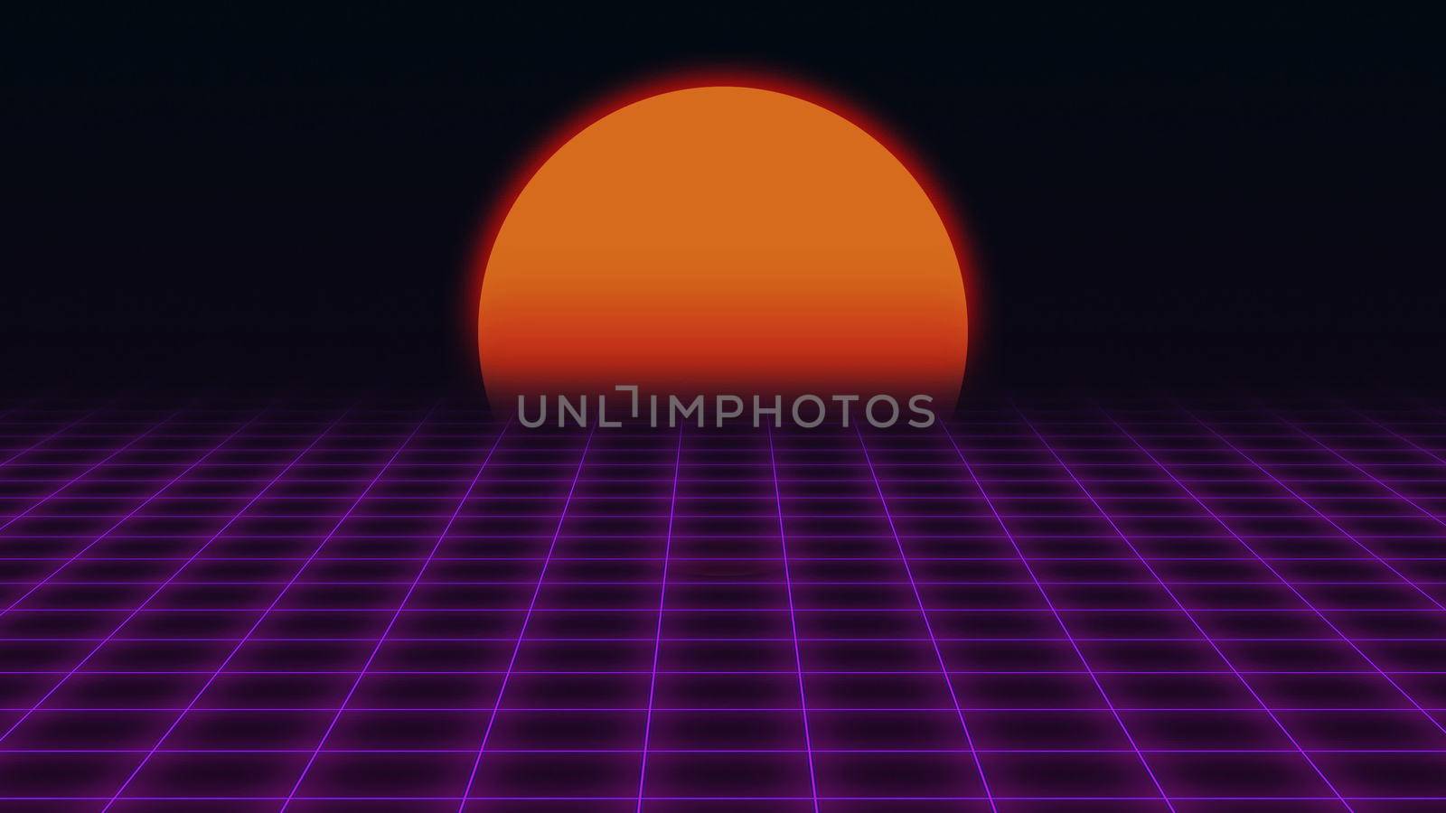 Retro Futuristic.Grid and sunset. 80s Retro Sci-fi background. Seamless loop
