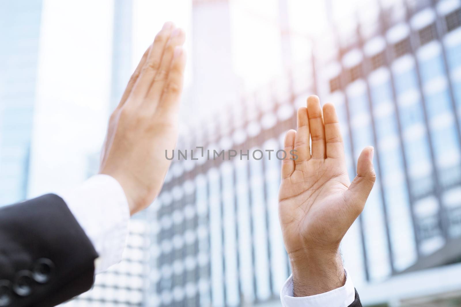 Give me five your businessman hands for good business. concept Success and encouragement to overcome and overcame obstacles. by boytaro1428@gmail.com