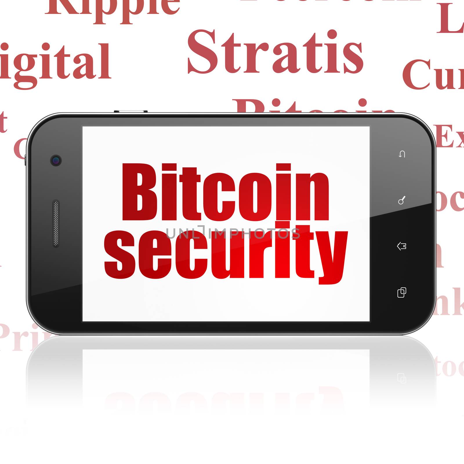 Cryptocurrency concept: Smartphone with Bitcoin Security on display by maxkabakov