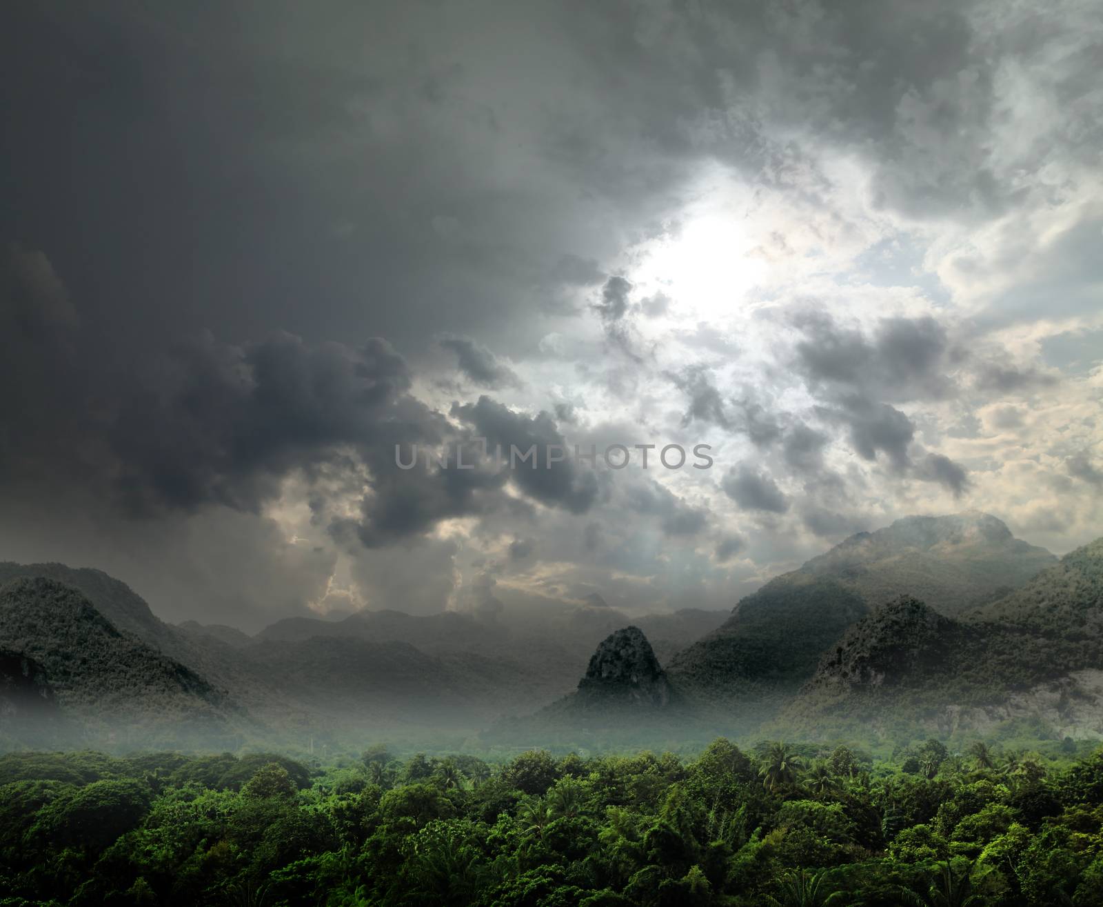 rays on sky over Khwae Yai river which is in Thailand