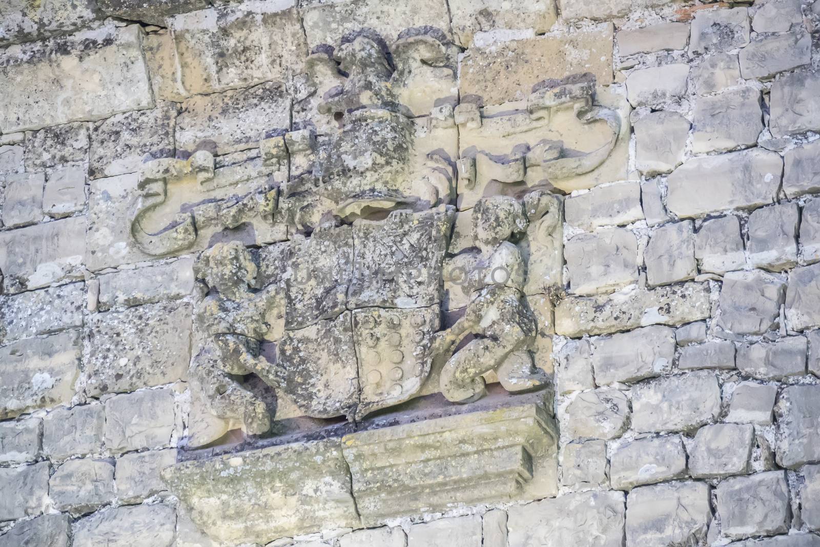 Stone shield detail in the Sabiote village castle, Jaen, Spain by max8xam